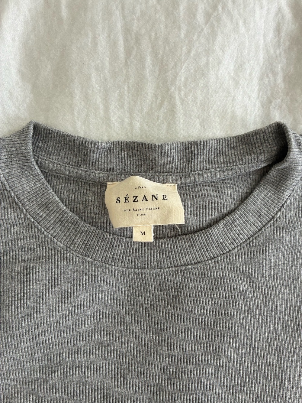 Sezane Camil Short-Sleeve Ribbed Tee - (Heather Grey color) Size Medium - Picture 3 of 4